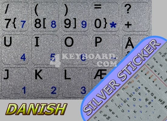 Danish non-transparent keyboard stickers silver background
