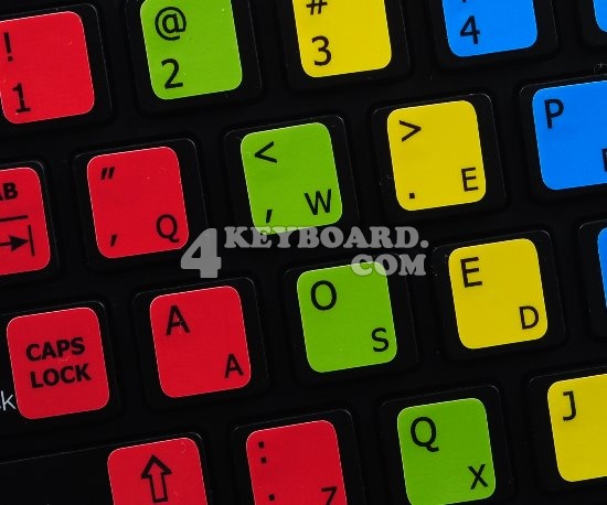 Learning Dvorak colored PC keyboard stickers