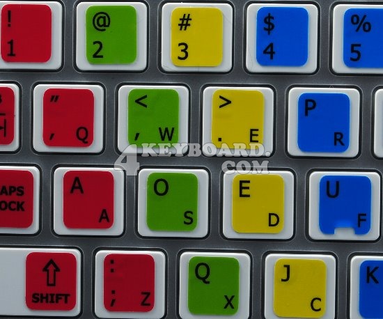 Learning Dvorak colored PC keyboard stickers