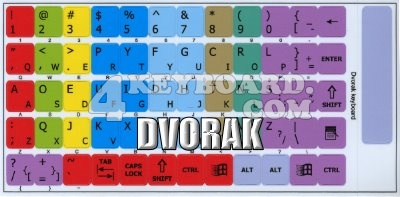 Click to enlarge Learning Dvorak colored PC keyboard stickers