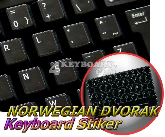 Norwegian Dvorak non-transparent keyboard sticker