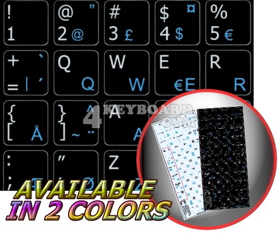 Danish - English non-transparent keyboard stickers 14x14