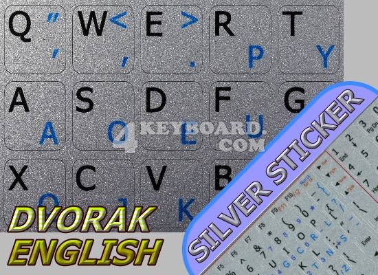 Dvorak-English non-transparent stickers silver background