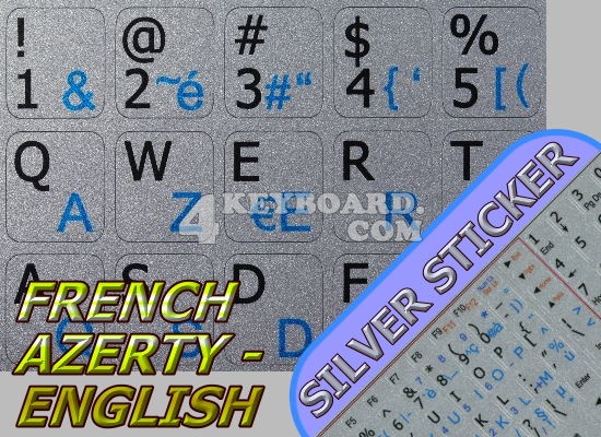 French AZERTY-English non-transparent stickers silver background French AZERTY-English non-transparent stickers silver background