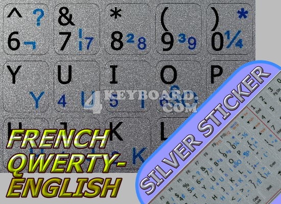 French QWERTY-English non-transparent stickers silver background