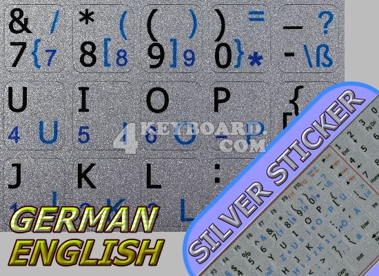 German-English non-transparent stickers silver background