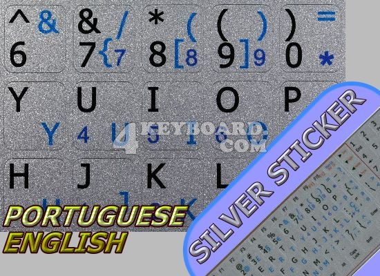 Portuguese-English non-transparent stickers silver background