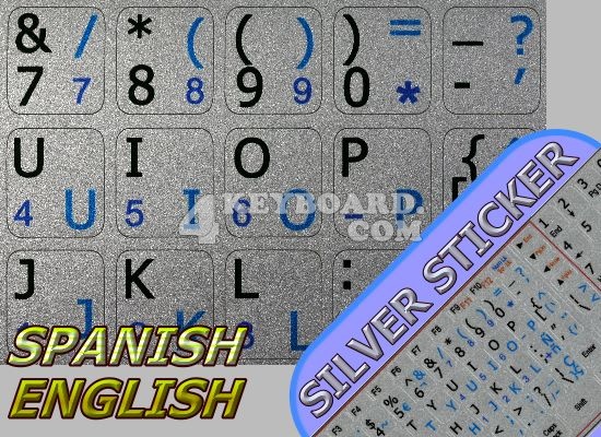 Spanish-English non-transparent stickers silver background