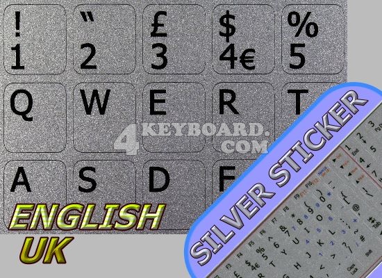 English UK non-transparent keyboard stickers silver background