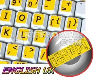 English UK Large Lettering keyboard sticker (yellow background)