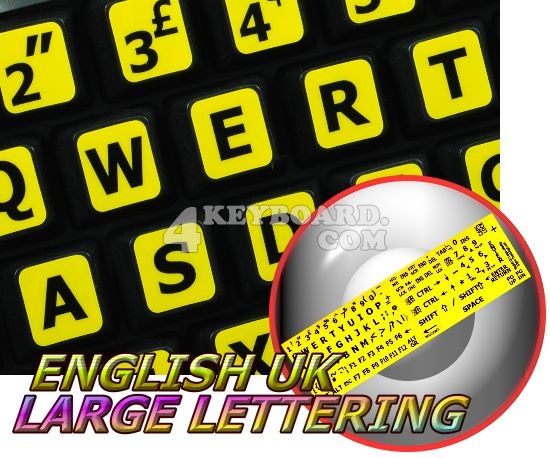 English UK Large Lettering keyboard sticker (yellow background) English UK Large Lettering keyboard sticker (yellow background)
