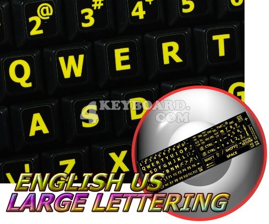 English US YELLOW LARGE LETTERING Stickers (black background)