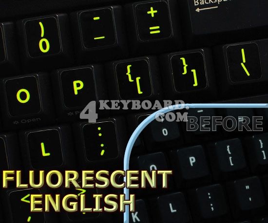 Glowing fluorescent English UK Mac keyboard stickers
