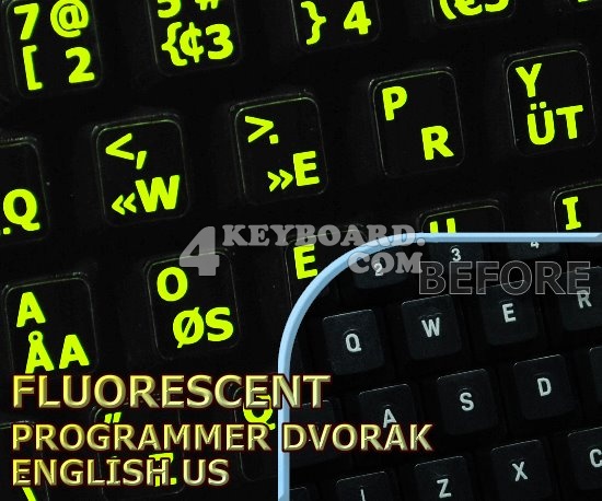 Glowing fluorescent Programmer Dvorak English keyboard stickers Glowing fluorescent Programmer Dvorak English keyboard stickers