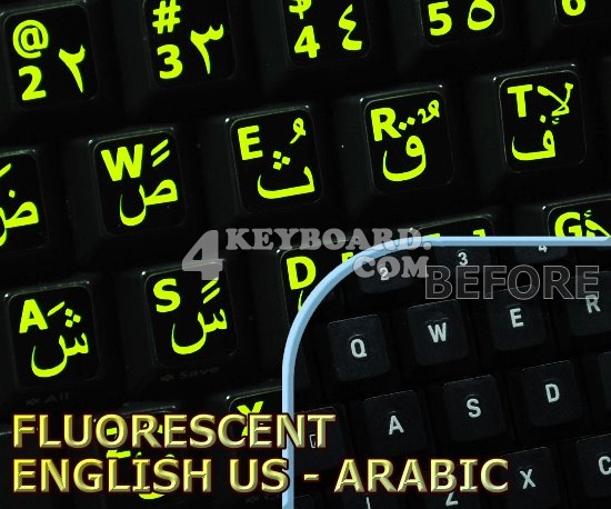 Glowing fluorescent Arabic English keyboard stickers