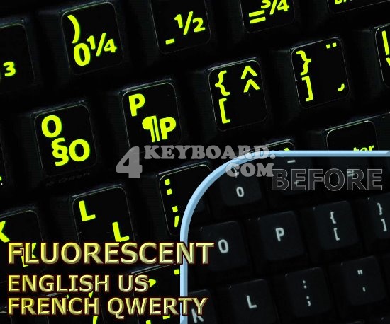 Glowing fluorescent French QWERTY keyboard stickers Glowing fluorescent French QWERTY keyboard stickers