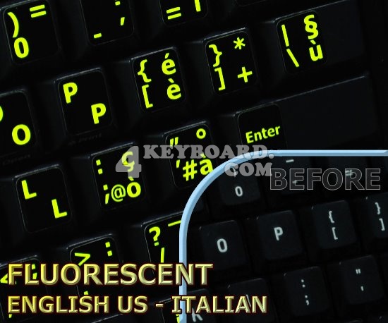 Glowing fluorescent Italian English US keyboard stickers