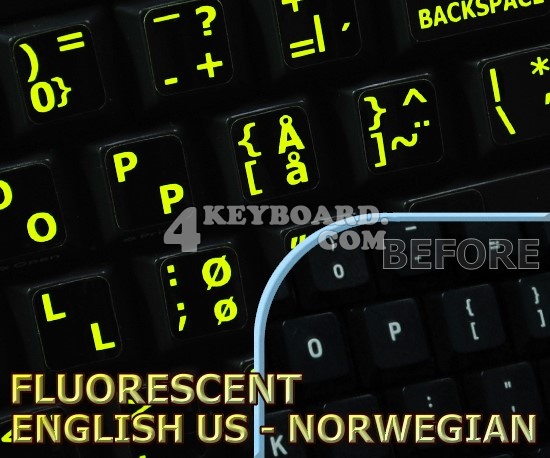 Glowing fluorescent Norwegian English US keyboard stickers