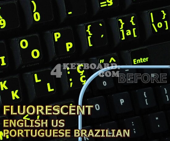 Glowing fluorescent Portuguese (Br) English US keyboard stickers