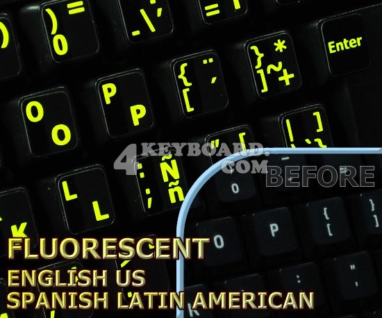 Glowing Spanish (LA) English US keyboard sticker
