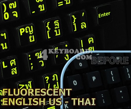 Glowing fluorescent Thai English US keyboard stickers