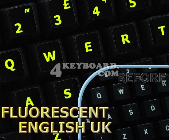 Glowing fluorescent English UK keyboard stickers Glowing fluorescent English UK keyboard stickers