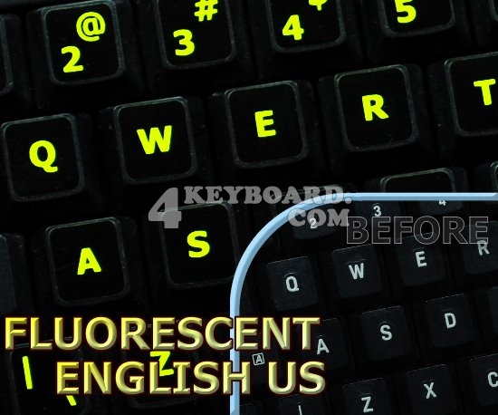 Glowing fluorescent English US keyboard stickers