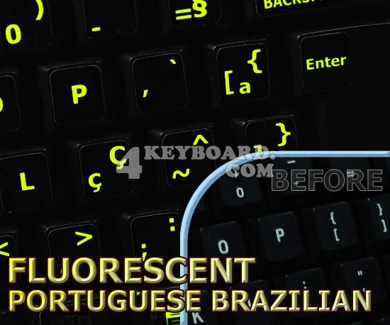 Glowing fluorescent Portuguese Brazilian keyboard stickers Glowing fluorescent Portuguese Brazilian keyboard stickers