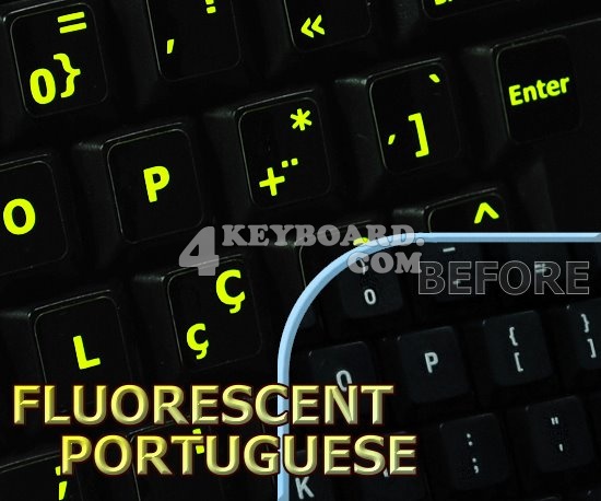 Glowing fluorescent Portuguese keyboard stickers