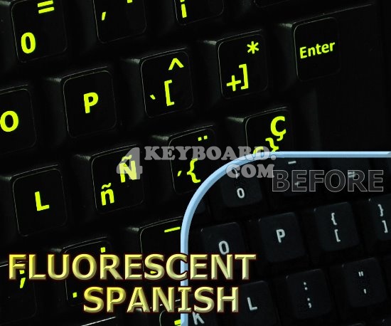 Glowing fluorescent Spanish keyboard sticker