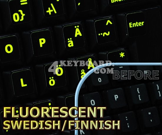 Glowing fluorescent Swedish/Finnsh keyboard stickers