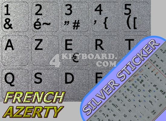 French AZERTY non-transparent stickers silver background