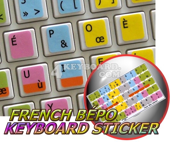 French Bepo Colored non-transparent keyboard sticker
