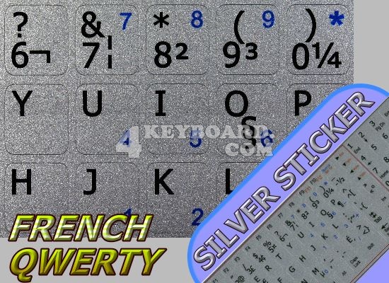 French QWERTY non-transparent stickers silver background
