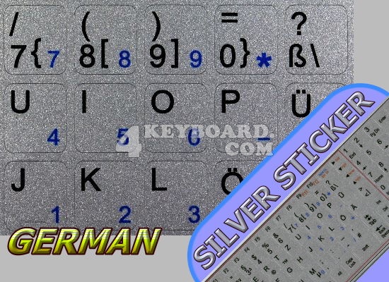 German non-transparent keyboard stickers silver background