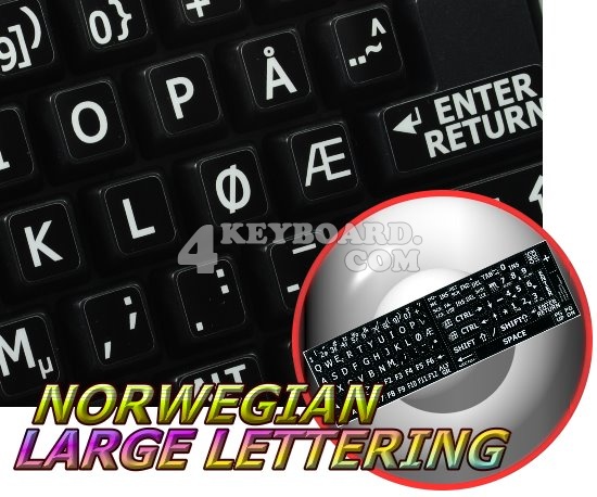 Norwegian LARGE LETTERING Keyboard Stickers (Upper case)