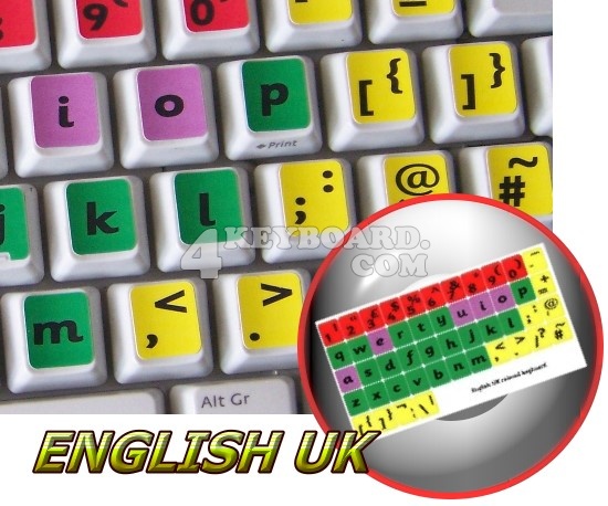 English UK (Sassoon) non-transparent colored keyboard stickers