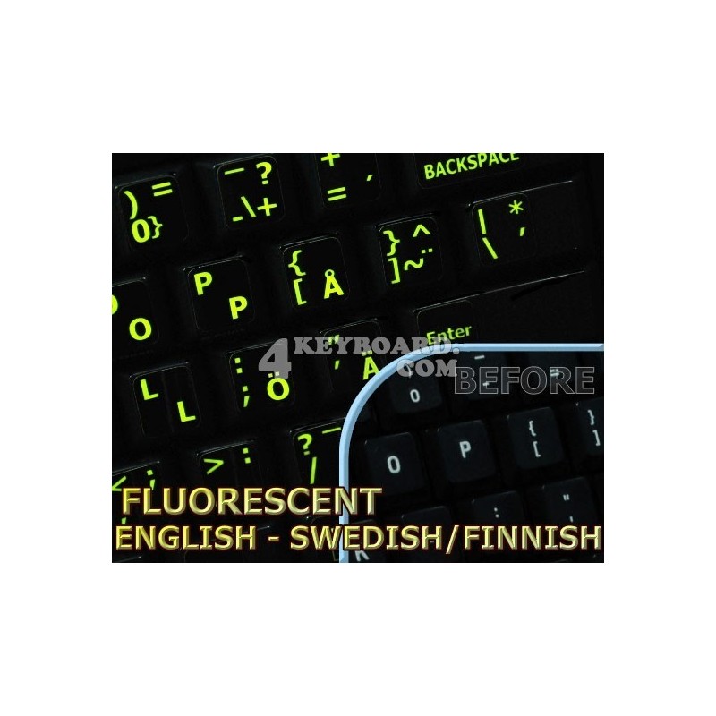 Glowing fluorescent Swedish/Finnsh - English keyboard sticker