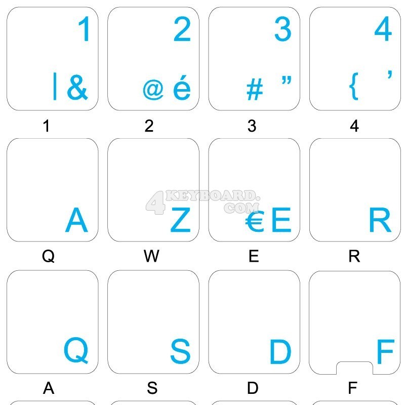 French AZERTY Keyboard Sticker with Blue Lettering ON Transparent  Background is Compatible with Apple