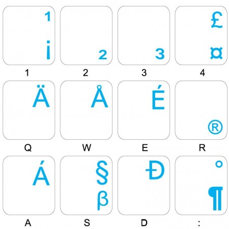 Dutch Keyboard Labels ON Transparent Background with White Lettering 14X14 