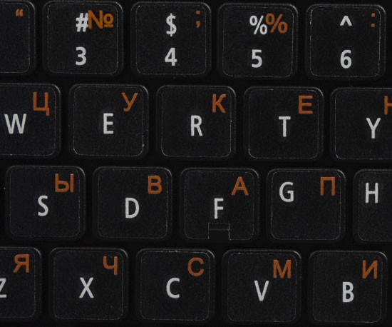 14X14 Dutch Keyboard Labels ON Transparent Background with Orange Lettering