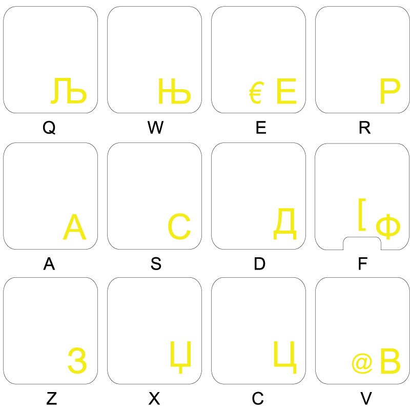 MACEDONIAN KEYBOARD DECALS ON TRANSPARENT BACKGROUND WITH RED OR YELLOW
