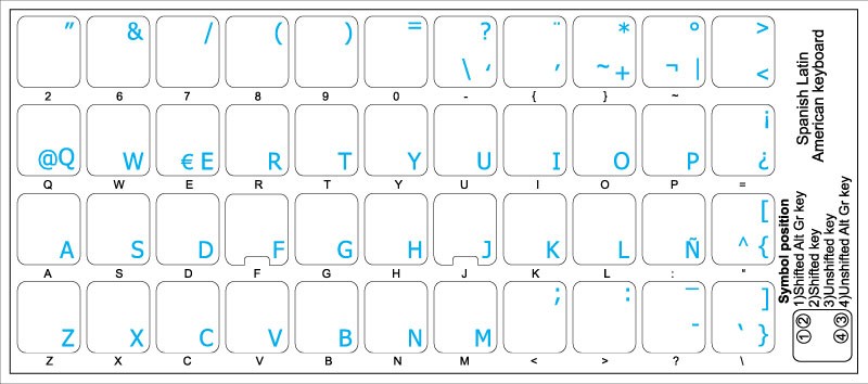  Pegatinas de teclado español (latinoamericano) con letras  azules sobre fondo transparente : 4Keyboard: Electrónica