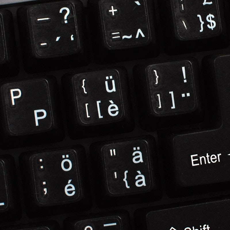 KURDISH KEYBOARD STICKER WITH WHITE LETTERING ON TRANSPARENT BACKGROUND FOR DESKTOP LAPTOP AND NOTEBOOK