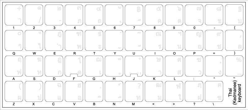 14X14 Thai Keyboard Labels ON Transparent Background with White Lettering