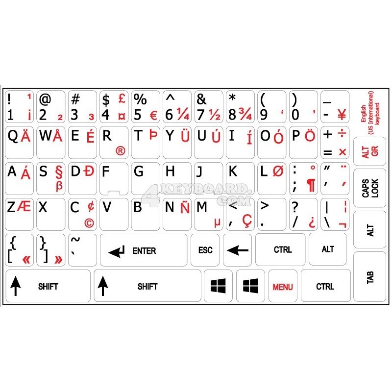 English US International non transparent keyboard stickers