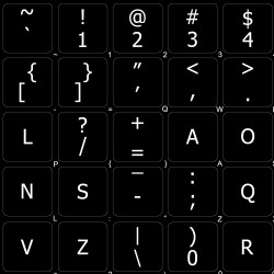 Dvorak non-transparent keyboard  stickers 14x14