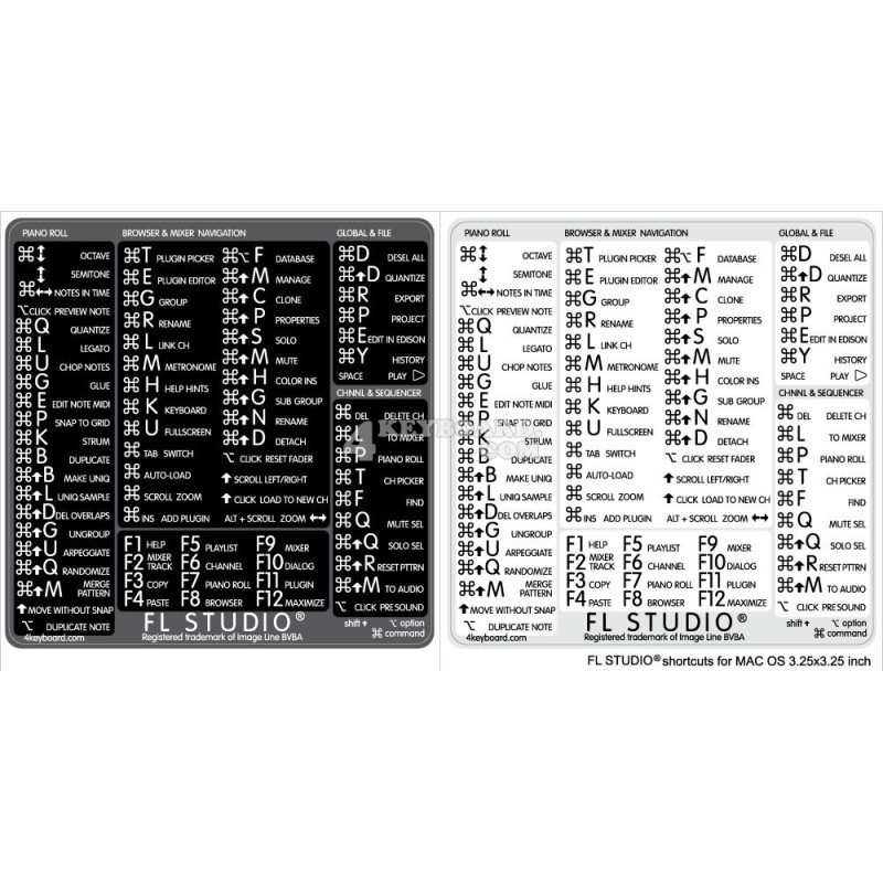 FL Studio reference keyboard hotkeys decals for Mac OS