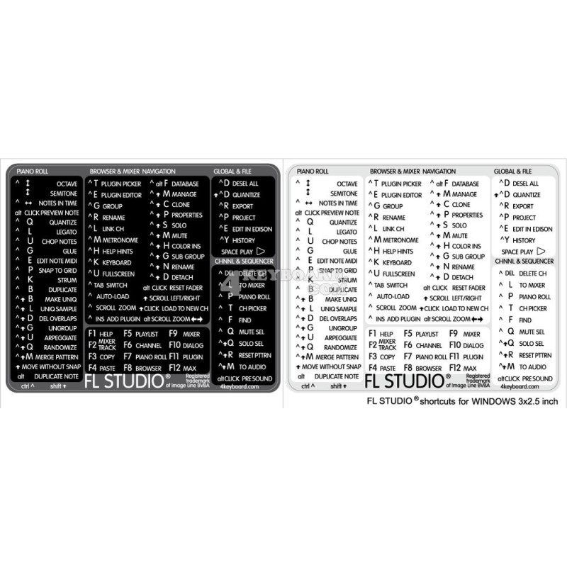 FL Studio reference keyboard hotkeys decals for Windows