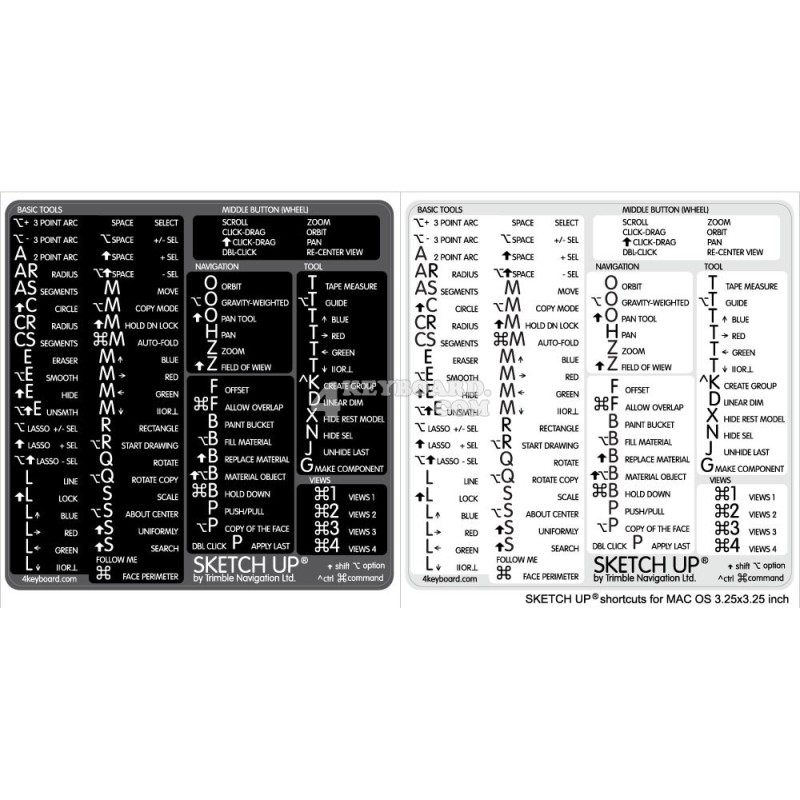 SketchUp reference keyboard hotkeys decals for Mac OS